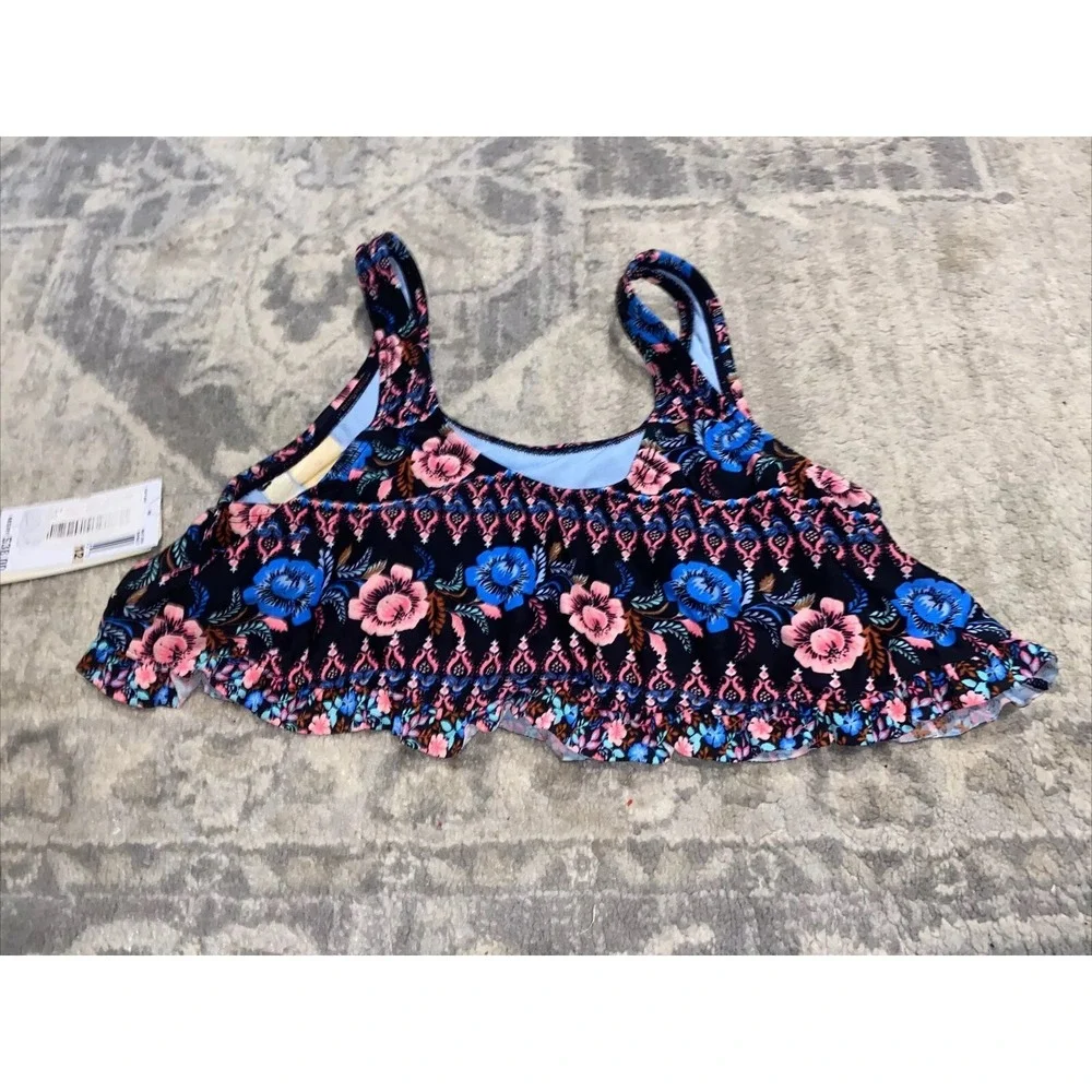 New GB GIRLS Swimsuit Bikini Top Black Pink Blue Floral Size‎ 12